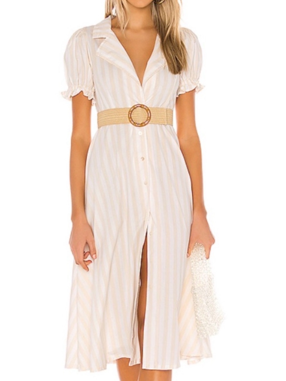 We Wore What Bella Striped Cream Button-Front Midi Shirt Dress New With Tag Sz S